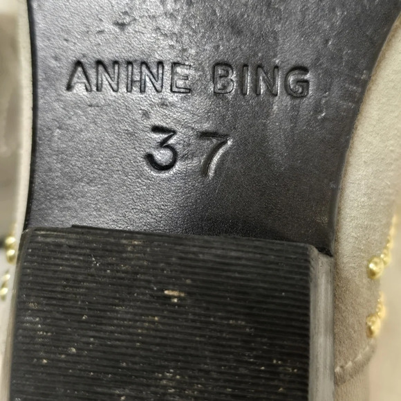 ANINE BING Charlie Low Grey Suede Gold Studded Point Toe Side Zip Shoe 37/7 - Picture 9 of 16